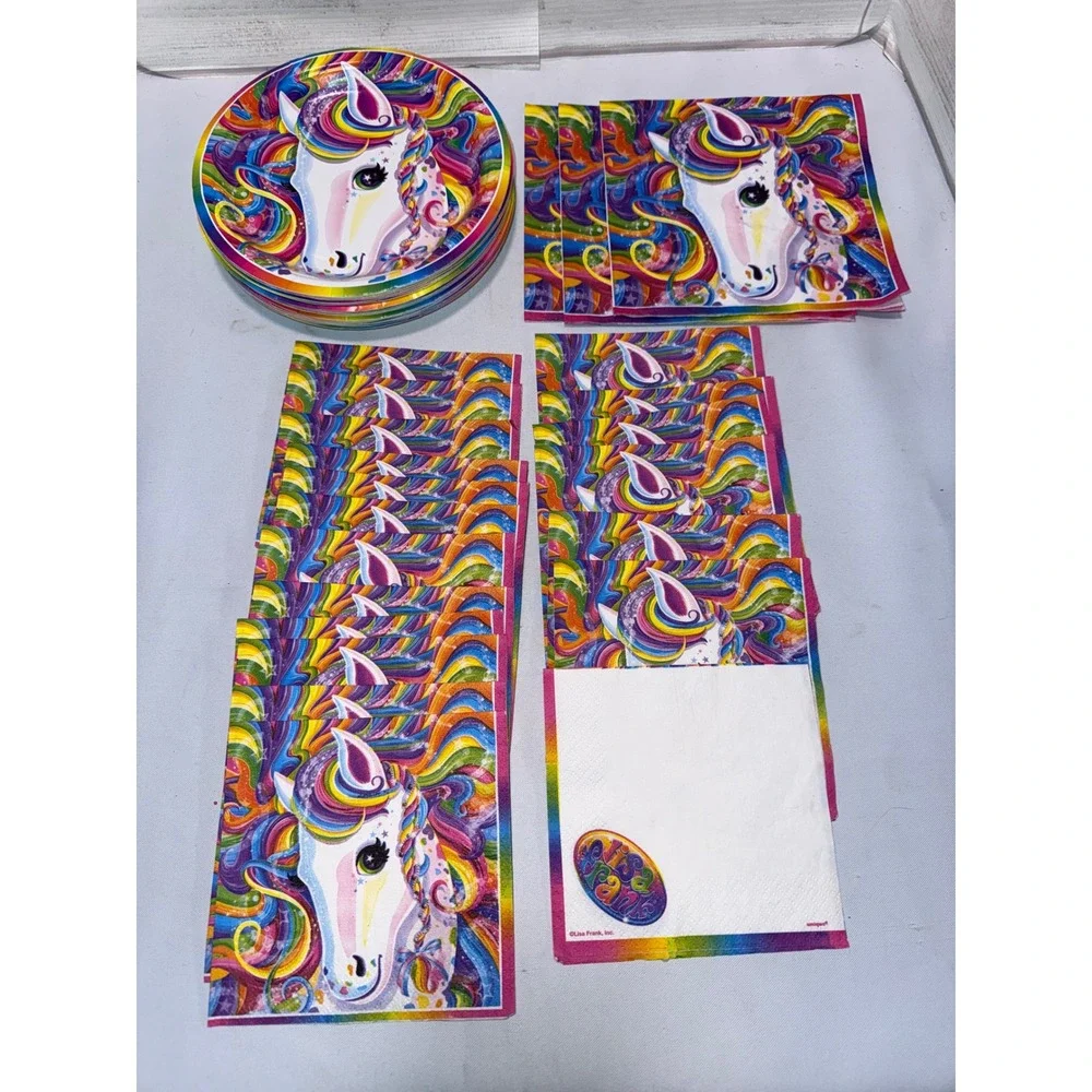 Lisa Frank Rainbow Unicorn Party Supplies Plates and Napkins Set Vintage Style